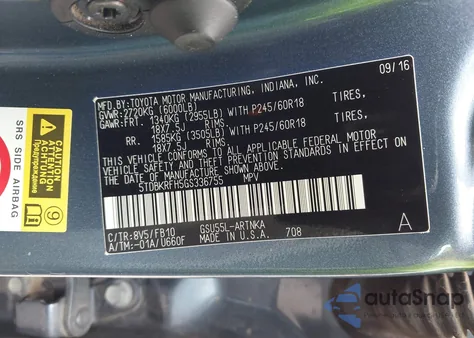 2016 Toyota Highlander Le V6 from USA, damaged, VIN 5TDBKRFH5GS336755